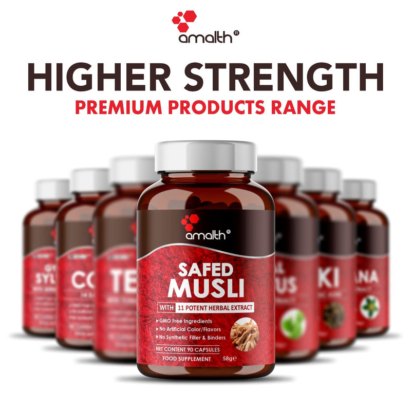 Safed Musli Extract Supreme Quality, High Potency Added Piperine to Boost Absorption, 5750mg Extra Strength with 11 Potent Herbs Support Boost Stamina & Muscle Building 90 Veg Capsule-Amalth - BeesActive Australia