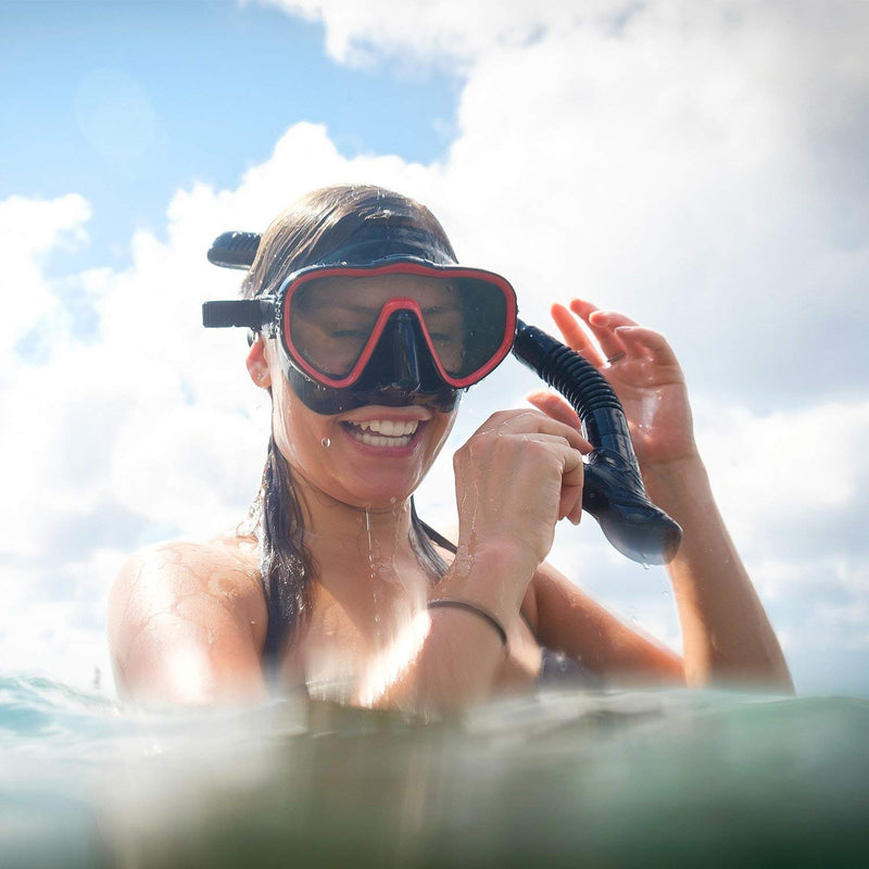 [AUSTRALIA] - Kraken Aquatics Snorkel Dive Mask with Silicone Skirt and Strap for Scuba Diving, Snorkeling and Freediving Black / Red 