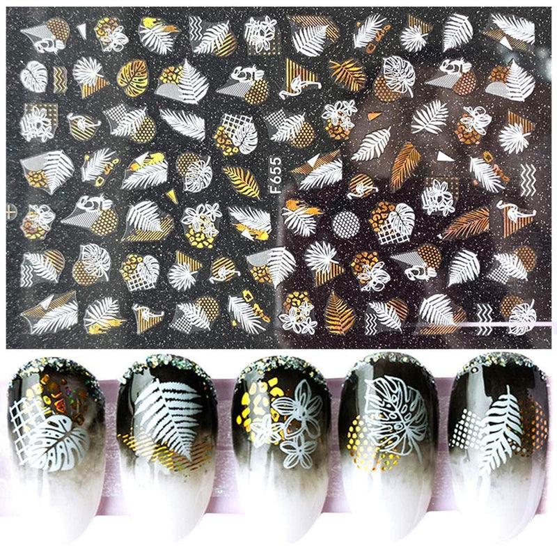 Fall Nail Art Stickers Decals 3d Laser Gold and White Thanksgiving Nail Art Supplies Nail Foil Autumn Colors Nail Accessories 8 Design Holographic Autumn Summer Elements for Acrylic Nails - BeesActive Australia