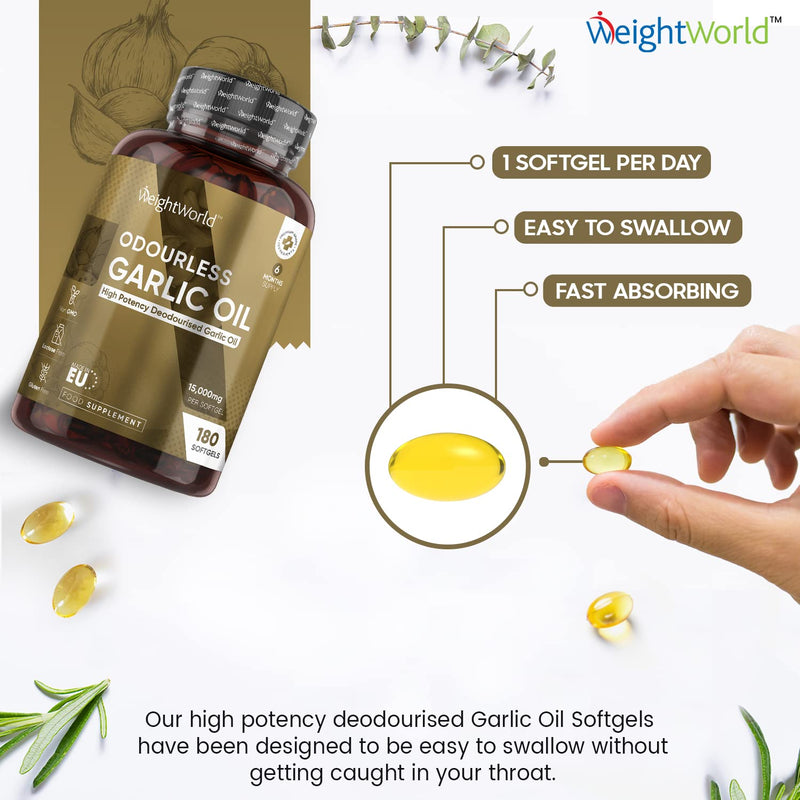 Garlic Capsules Odourless High Strength 45,000mg � 180 Softgels (Upto 3 Softgels A Day) - Cold Pressed Garlic Oil Extract - High in Allicin - Deodourised Garlic Supplement (not Garlic Tablets) - BeesActive Australia