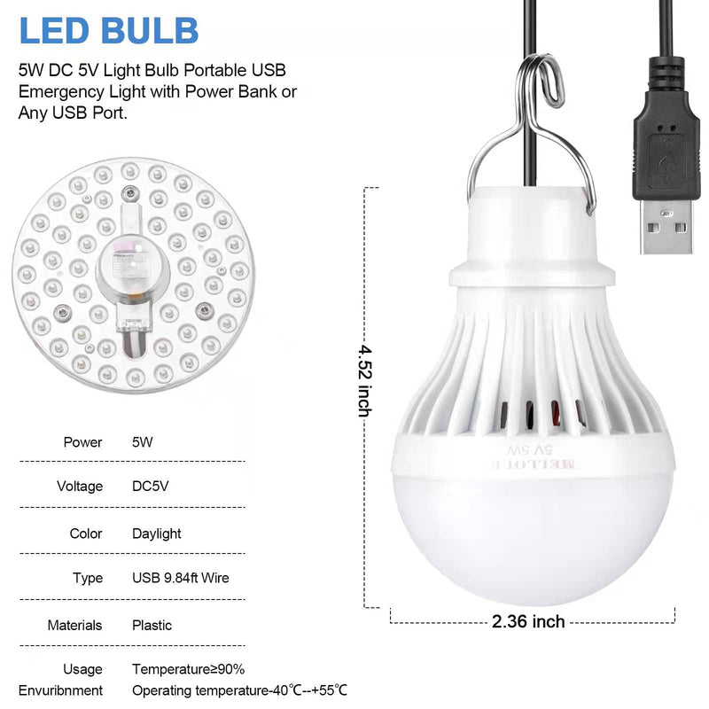 Mellours USB Light Bulb | 9.8 Ft Long | Just Plug with Any PowerBank, Convinient Switch, Ideal for, Camping, Kids Camping Tent, Bug Out Bags Preloaded, Survival Gear, Camping Gear Must Haves - BeesActive Australia