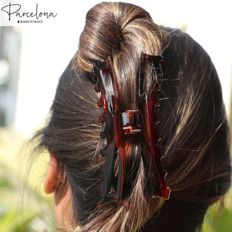 Parcelona French Bend Narrow Large Jumbo 6" Tortoise Shell Cellulose No Slip Grip Covered Spring Jaw Hair Claw Clip Clamp for Women Girls Durable Paris Hair Accessories, Made in France (Shell) - BeesActive Australia