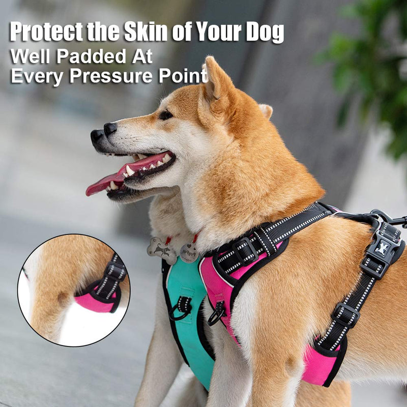 PoyPet No Pull Dog Harness, Reflective Vest Harness with 2 Leash Attachments and Easy Control Handle for Small Medium Large Dog Mint Blue - BeesActive Australia