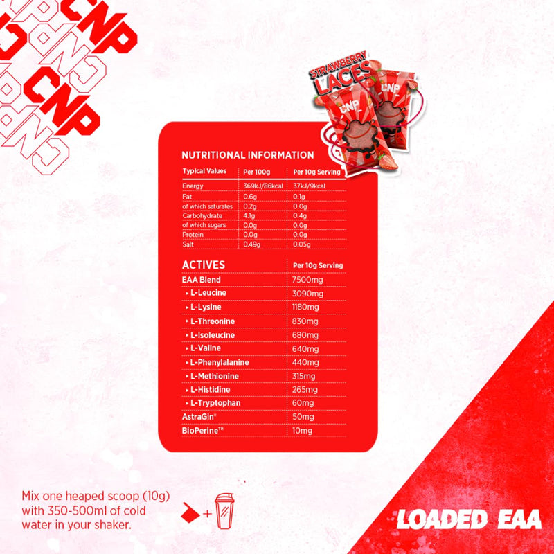 CNP Professional Loaded EAAs, Essential Amino Acids, BCAAs, Muscle Repair & Recovery Powder, 300g / 100g and 30/10 Servings, 9 Delicious Flavours (Strawberry Laces, 300g) Strawberry Laces 300 g (Pack of 1) - BeesActive Australia