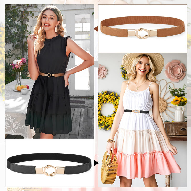 WERFORU Women Skinny Belt for Dresses Retro Stretch Ladies Waist Belt Plus Size Set of 4 Fits Waist 30"-42" A-black+brown+white+gray - BeesActive Australia