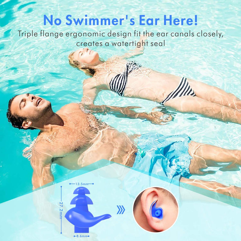 Upgraded Design Silicone Swimming Earplugs, Hearprotek 2 Pairs Waterproof Reusable Ear Plugs for Swimming Showering Bathing Surfing and Other Water Sports Adult Size Blue - BeesActive Australia