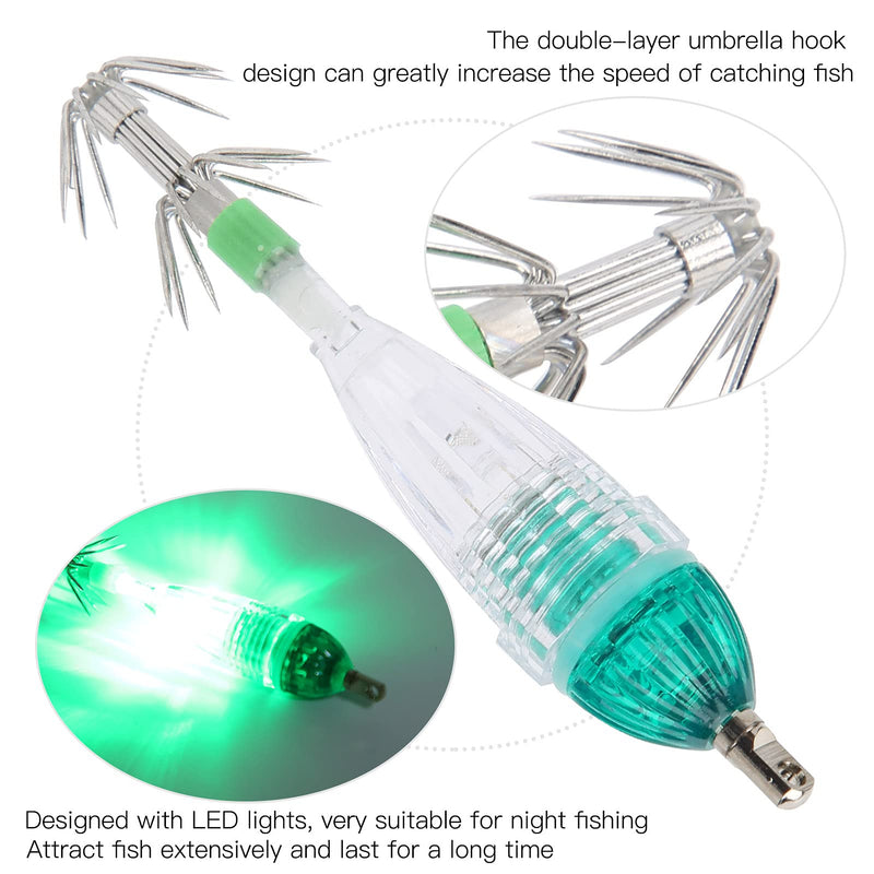 VGEBY Fishing Lure Light, Fishing LED Lure Light Squid Shape Green Light Color Bait Underwater Lamp with Hook - BeesActive Australia