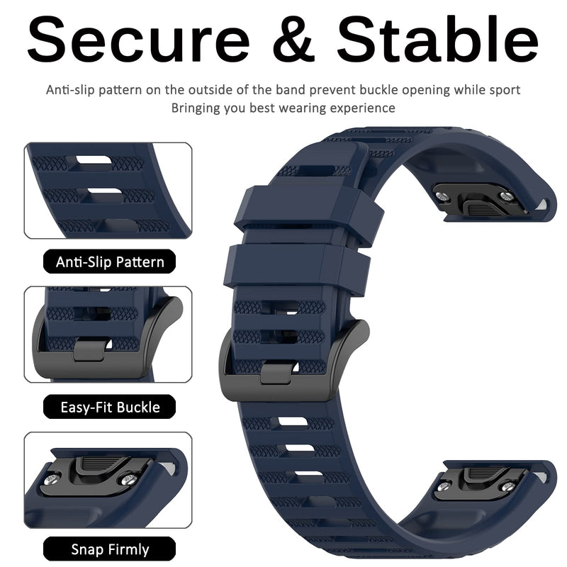 Miimall Compatible Garmin Fenix 7X Band, Soft Sport Silicone 26mm Replacement Wristband Lightweight Easy-Fit Band Straps for Garmin Fenix 26mm 7X/7X Solar/7X Sapphire Solar/6X/5X(Midnight Blue) Midnight Blue - BeesActive Australia