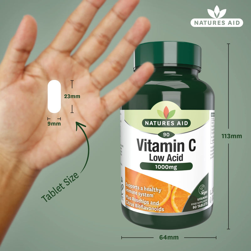 Natures Aid Vitamin C Low Acid Tablets 1000mg Pack of 90 Vitamin C Low Acid 1000mg, 90 Tablets - BeesActive Australia