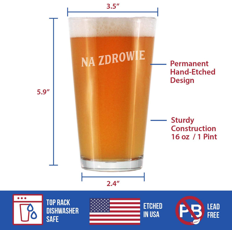 Na Zdrowie - Polish Cheers - Pint Glass for Beer - Cute Poland Themed Gifts or Party Decor for Women and Men - 16 Oz - BeesActive Australia
