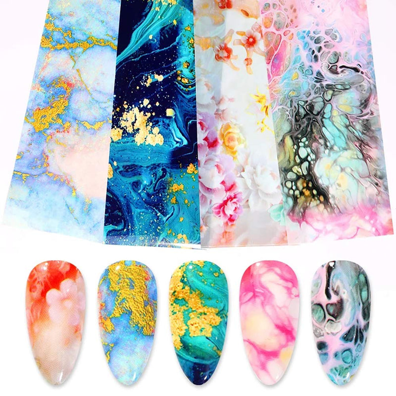 Marble Nail Foil Transfer Stickers, Marble Nail Foils Marble Nail Art Stickers Holographic Starry Sky Nail Decals Wraps for Nail Decoration(4Boxes) - BeesActive Australia