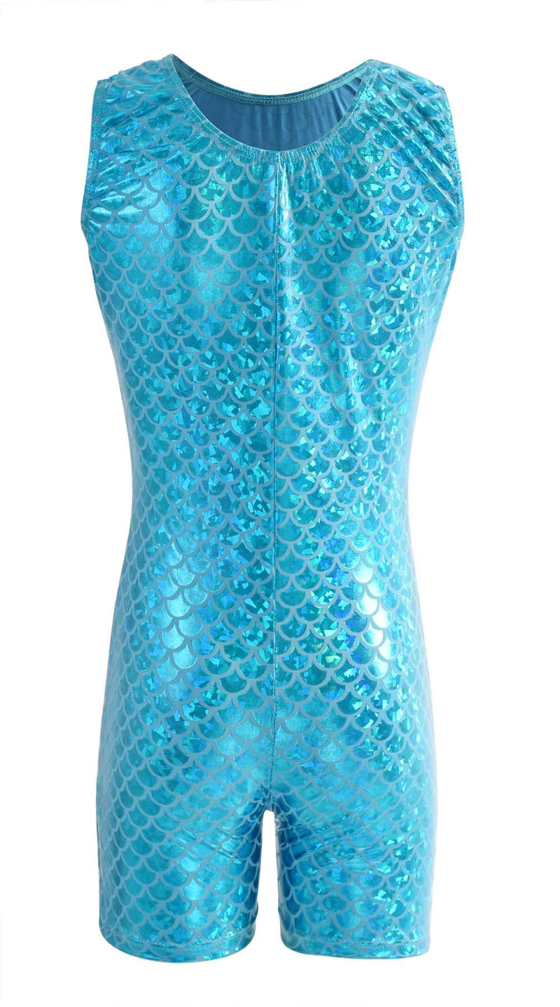 Mvefward Girls Tank Biketard Gymnastics Leotards with Shorts Mermaid Sparkly Dancewear for Toddler Mermaid Skyblue X-Large - BeesActive Australia