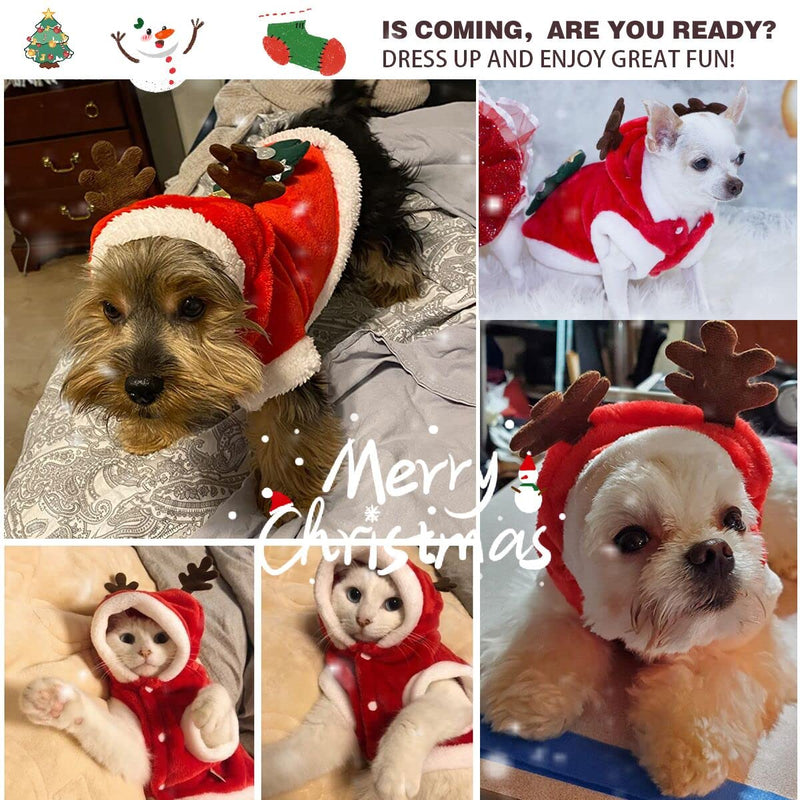 Dog Christmas Costumes, Pet Cold Weather Sweater Coat, Puppy Santa Claus Reindeer Outfit Winter Hoodie Warm Vest Clothes, Jumpsuit Apparel for Small Medium Dogs Cats Party Cosplay Red - BeesActive Australia