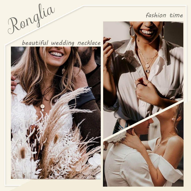 Ronglia Boho Layered Necklace Silver Crystal Pendant Necklaces Bar Choker Rhinestone Chain for Women and Girls - BeesActive Australia