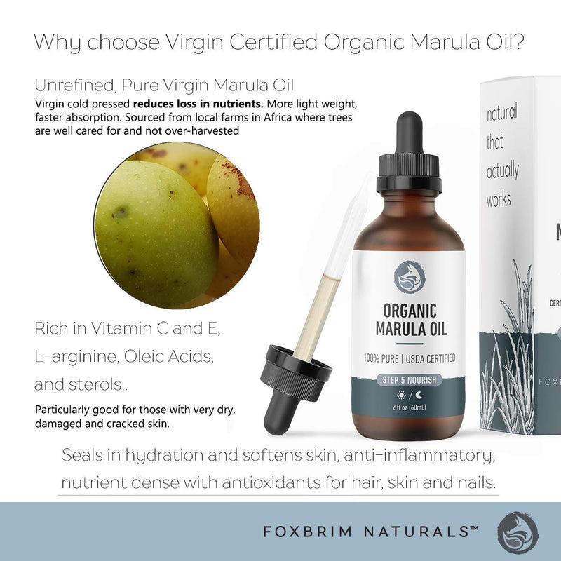 Organic Virgin Marula Oil for Face, Hair & Nails - Best for Anti Aging, Dry, Sun Damaged Skin - Facial & Body Moisturizer - by Foxbrim Naturals 2 oz - BeesActive Australia