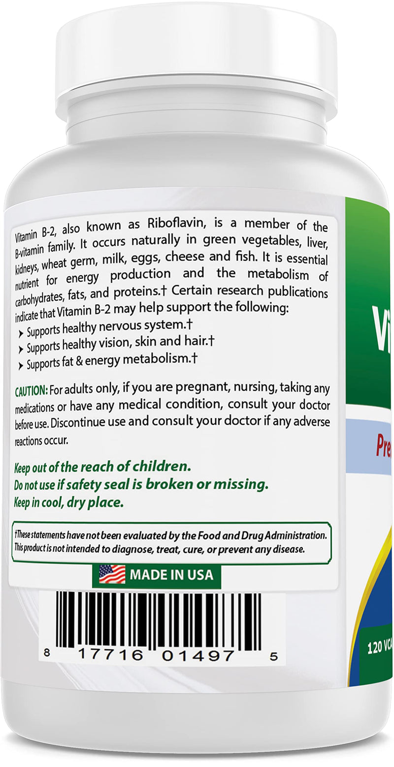 Best Naturals Vitamin B2 (Riboflavin) 400mg - Veggie Capsules - Conezyme Precursor - 120 Count (120 Count (Pack of 1)) 120 Count (Pack of 1) - BeesActive Australia