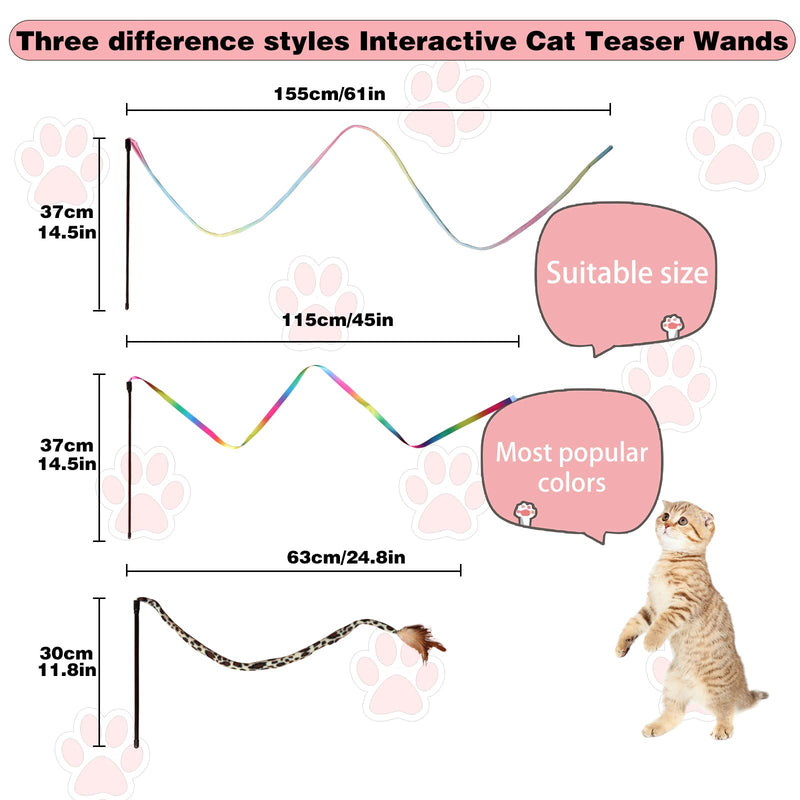 M JJYPET Cat Wand Toys, Interactive Kitten Toys for Indoor Cats,Colorful Cat Teaser Wand String for Cat Kitten Exercise-3PCS - BeesActive Australia