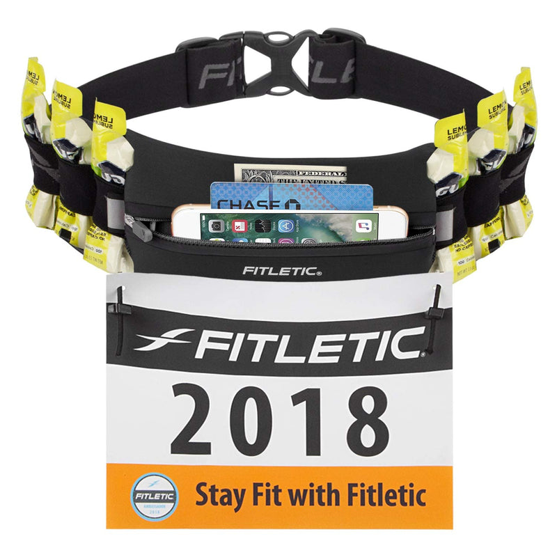 [AUSTRALIA] - Fitletic Running Belt | Patented No Bounce Pouch for Ironman, Triathlon, Marathon, Trail, 5K, 10K, Endurance, Cycling | N06 “Ultimate I” Race Belt Black 