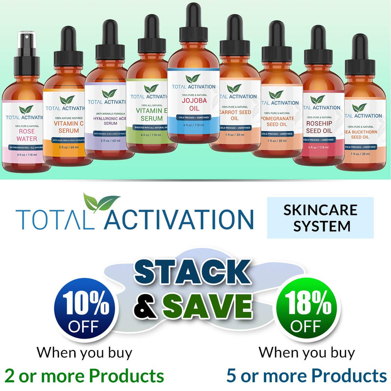 Total Activation Vitamin E Oil 100% Pure Cold Pressed Natural Antioxidant, Dry Skin Treatment Body Moisturizer Anti-Aging Skin Moisturizer Ultra-Hydrating Skin Healer Hair and Nail Growth Oil 4 oz - BeesActive Australia