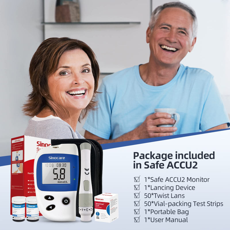 Blood Sugar Monitor, Sinocare Safe Accu2 Blood Sugar Test Kit with 100 Test Strips, 100 Lans, Light Indicator, No Coding, Easy to Use, Diabetes Testing Kit Home Use UK, mmol/L Blood Sugar Test Kit - 100 - BeesActive Australia