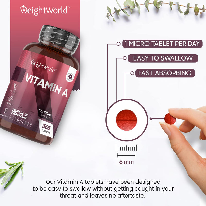 Vitamin A Supplements 10,000IU - 1 Year Supply (365 Vegan Tablets Not Vitamin A Capsules) - 3000?g VIT A Retinol Supplement in Bioavailable Retinyl Acetate Form for Eye & Skin - Made in The UK - BeesActive Australia