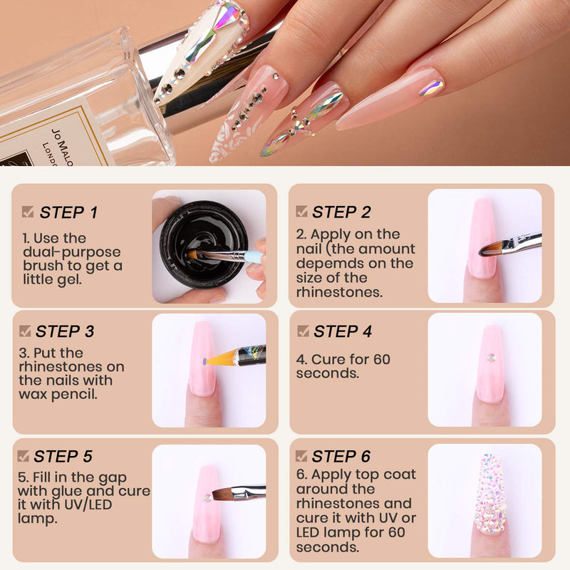 Beetles Gel Polish Nail Art Rhinestones,Crystal Glass AB Rhinestone Gems (120 + 3456 Pcs）for Gel Nail Polish/Nail Dipping Powder/Nail Acrylic Powder Decoration with Nail Rhinestone Glue and Nail Brush - BeesActive Australia