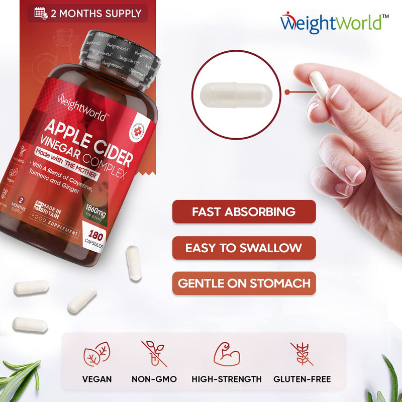 Apple Cider Vinegar with Mother - 180 High Strength Apple Cider Vinegar Capsules with Probiotics, Cayenne Pepper, Turmeric & Ginger Root - 1860mg - Tasteless & Vegan - Not ACV Gummies - Made in the UK - BeesActive Australia