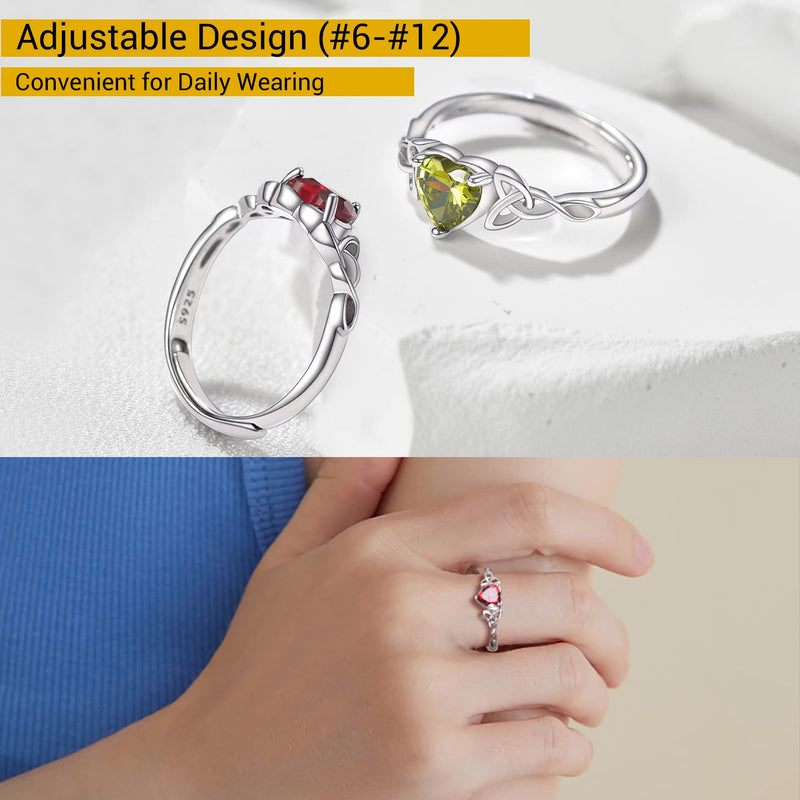 PROSILVER 925 Sterling Silver Celtic Knot Heart Ring for Women, Birthstone Jan-Dec Available, Gorgeous Cubic Zirconia Ring, Adjustable Ring, Come Gift Box 05 May (Emerald) - BeesActive Australia