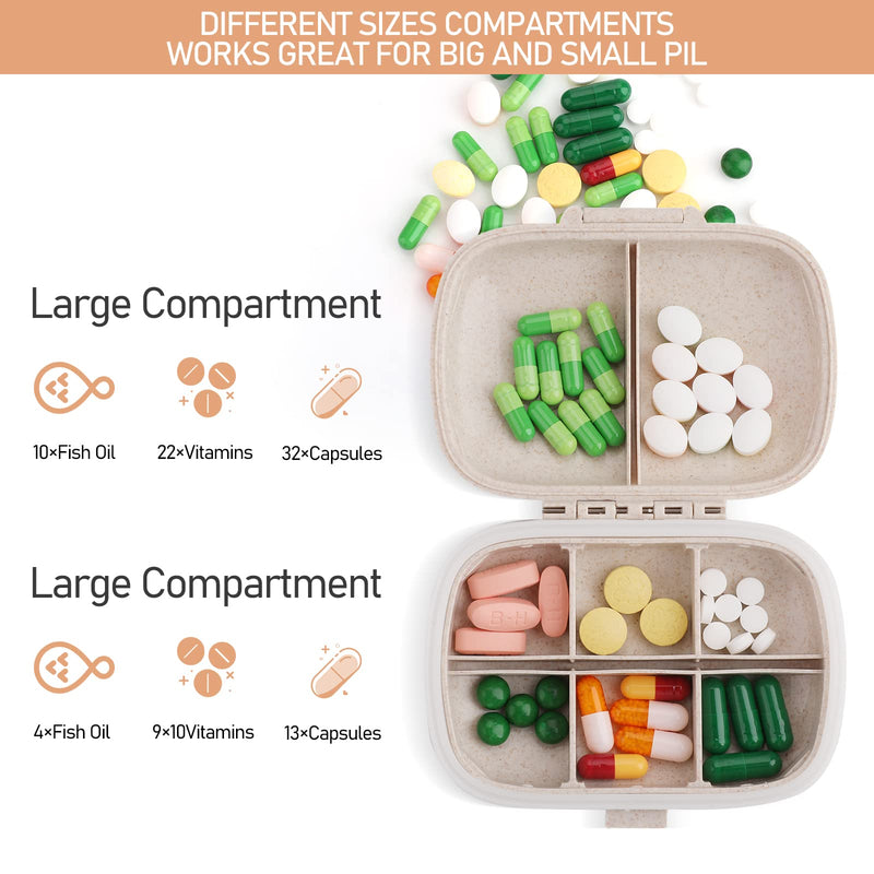 Sibba Pill Organizer Box Case Container 1 PC Travel Size Cute Small Daily Medicine Personal Storage Portable Mini 7 Day Weekly Vitamin Compact Aesthetic Pills Pocket Divider for Bag Purse Traveling Beige - BeesActive Australia