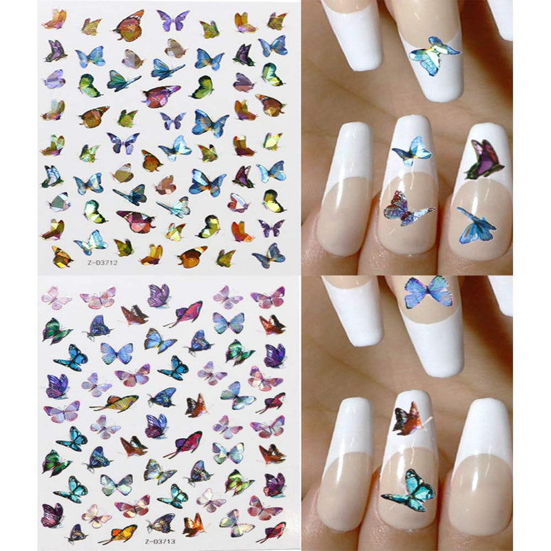 6 Sheets Glitter Butterfly Nail Art Stickers Decals Butterflies Nails Art Design Nails Accessories DIY Manicure Tips Finger Decorations Party Favors Supplies - BeesActive Australia