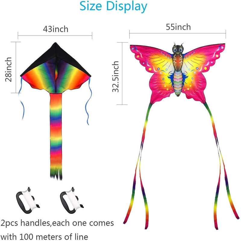 SINGARE Large Rainbow Delta and Butterfly Kites 2 Pack Easy Flyer Kites with Long Colorful Tail for Kids Adults Outdoor Game, Activities, Beach Trip, Great Gift to Kids Childhood Precious Memories - BeesActive Australia