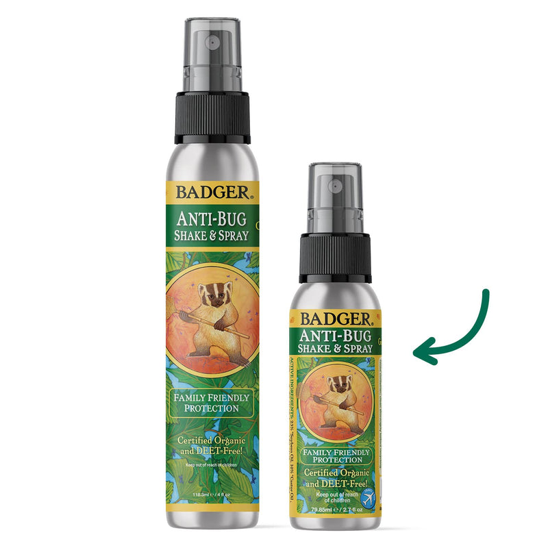 Badger - Anti-Bug Shake & Spray, DEET-Free Natural Bug Spray, Eco-Friendly, Certified Organic Mosquito Spray, Great for Kids, Insect Repellent, 2.7 Fl Oz - BeesActive Australia