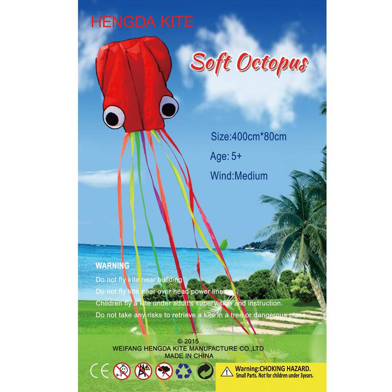 Hengda Kite Software Octopus Flyer Kite with Long Colorful Tail for Kids, 31-Inch Wide x 157-Inch Long, Large, Red - BeesActive Australia