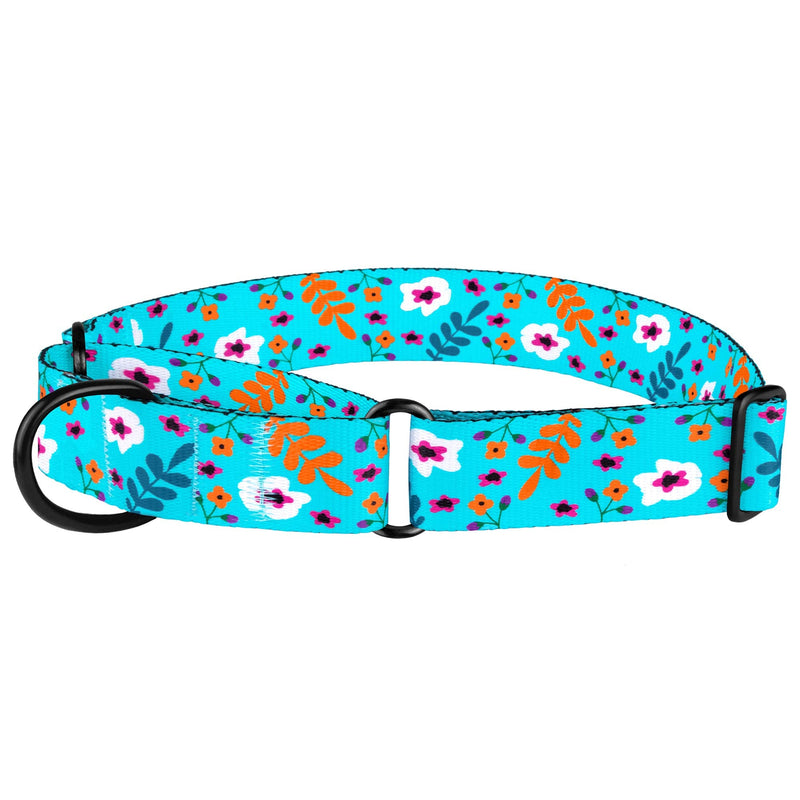 CollarDirect Martingale Collars for Dogs Heavy Duty Floral Pattern Female Safety Nylon Training Wide Collar Flower Design Large Medium 12-17 Inch Black - BeesActive Australia