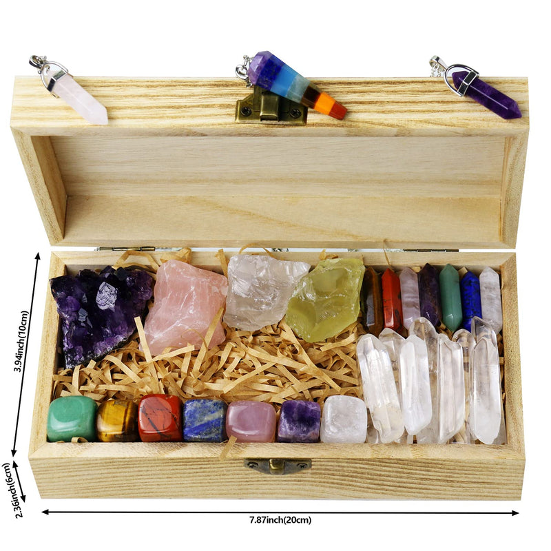 Nvzi Healing Crystals Kit in Wooden Box, Chakra Crystals Set, Crystals for Beginners, Meditation Accessories, Cristal Stone, Amethyst Crystal, Raw Crystals and Gemstones, Spiritual Gifts for Women Crystal Wands Set - BeesActive Australia