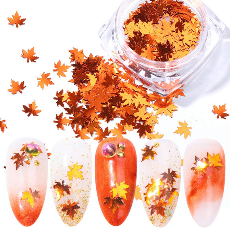 DAGEDA Maple Leaves Nail Art Stickers, 4 Boxes Fall Nail Decals Nails Art Glitters Flakes Stickers Nail DIY Manicure Decals Decoration (Yellow Orange) Yellow Orange - BeesActive Australia