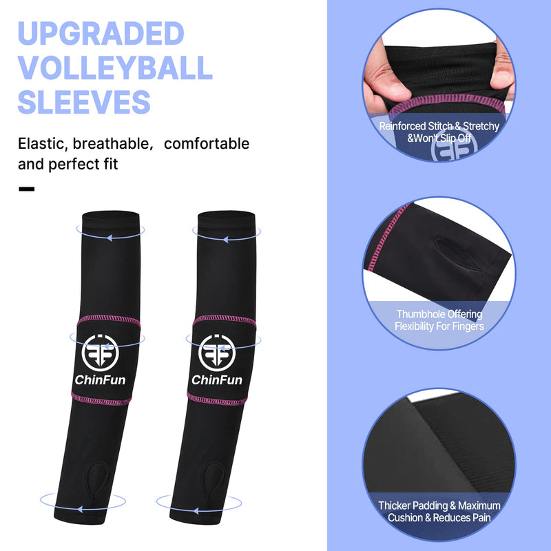 ChinFun Volleyball Arm Sleeves Passing Forearm Sleeves with Protection Pad Volleyball Gear for Youth Girls Women 1 Pair Black & Fushcia 12" - BeesActive Australia