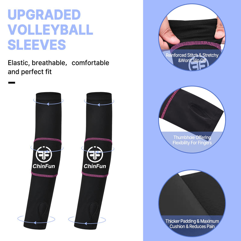 ChinFun Volleyball Arm Sleeves Passing Forearm Sleeves with Protection Pad Volleyball Gear for Youth Girls Women 1 Pair Black & Fushcia 14" - BeesActive Australia