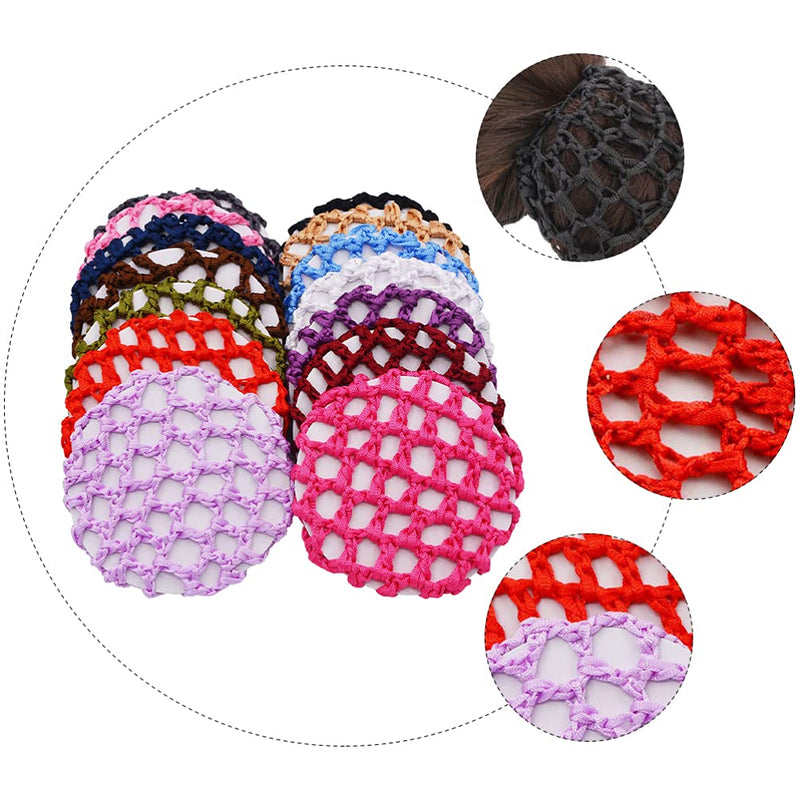 Lurrose 14Pcs Snood Hair Net, Bun Cover Crochet Snood Hair Net Hair Accessories for Women Girls Ballet Dance (Random Color) - BeesActive Australia