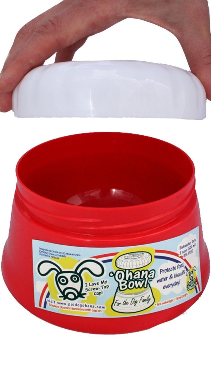 Travel Dog Bowl with a Screw Top Lid - 'Ohana Bowl - Holds 2 Cups of Food Red - BeesActive Australia
