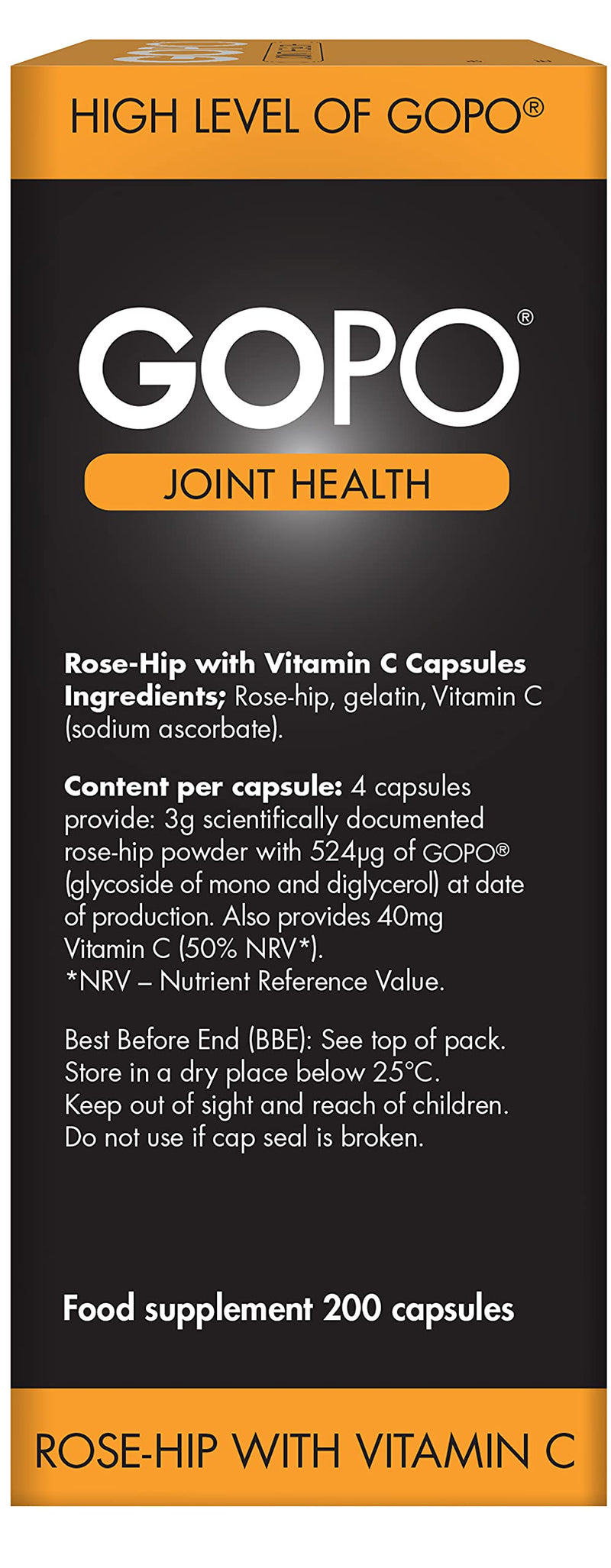GOPO Joint Health 200 Capsules - Rose-Hip & Vitamin C - Helps maintain healthy & flexible joints 200 Count (Pack of 1) - BeesActive Australia