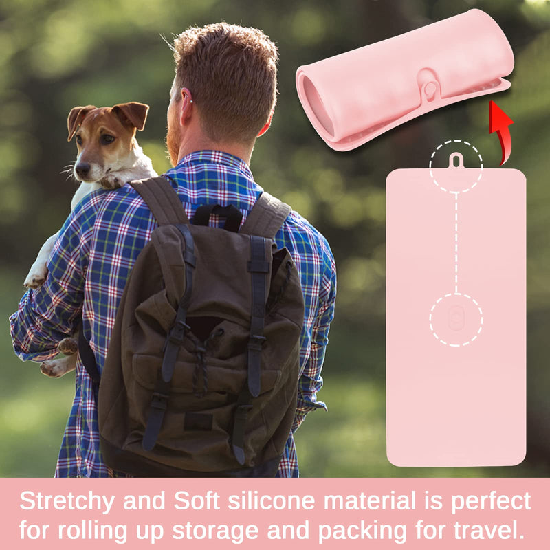Dahaiwua Food Mat for Dog and Cat,Silicone with Lip Prevent Water and Food from Spilling,Mat for Portable and Foldable, Suitable for Medium and Small Pet 18.5" x 8.2" Pink - BeesActive Australia