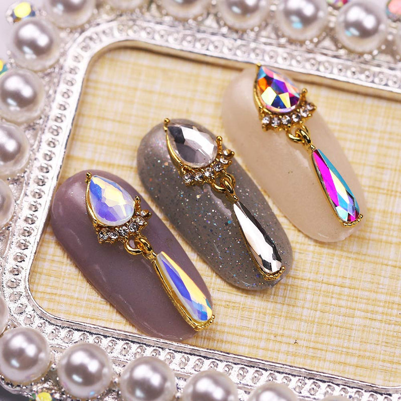 BlueZOO 15Pcs 3D Nail Art Decoration Rhinestone Crystal Gems Charms Jewelry Flower Pendant Chain Pearl DIY Phone Case Tips Tools - BeesActive Australia