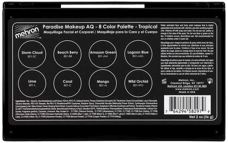 Mehron Makeup Paradise AQ Face & Body Paint 8 Color Palette (Tropical) - BeesActive Australia