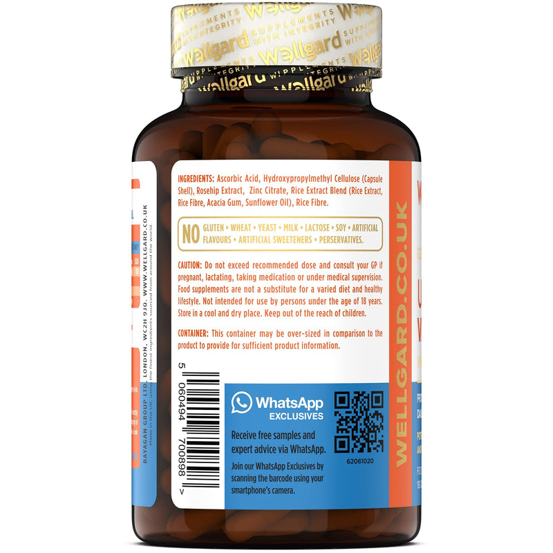 Vegan Vitamin C and Zinc by Wellgard - Maximum Recommended Daily Intake of Zinc, Made in UK - BeesActive Australia