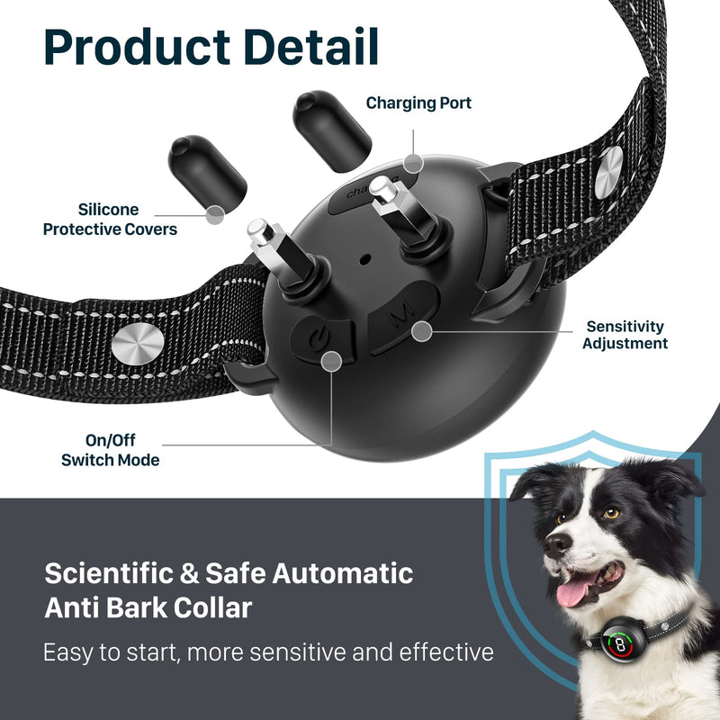 NBJU Dog Bark Collar, Rechargeable Anti Barking Collar with 5 Adjustable Sensitivity, Optional Beep Vibration Shock Mode, Humane Dog Training Collar for Large Medium Small Dogs, IP67 Waterproof Black - BeesActive Australia