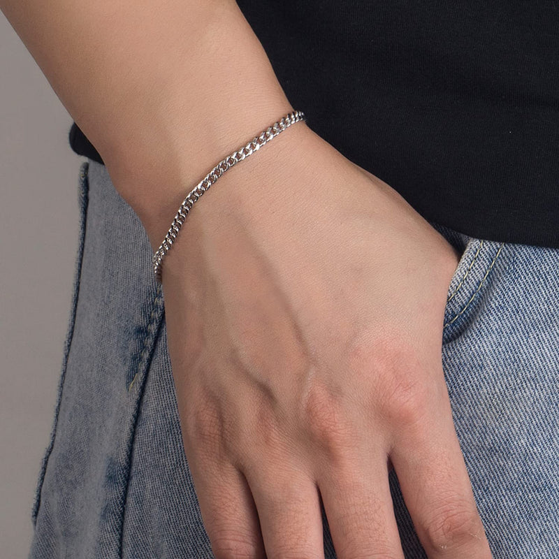 Dankadi Italian Sterling Silver Cuban Link Chain Bracelet Men 3MM 4MM 5MM 6.3 "6.7" 7 "7.5" 8 "8.5" 9 "Solid 925 Silver Bangle For Woman Teen Boy Cuff Jewelry Gift 8 inch - BeesActive Australia