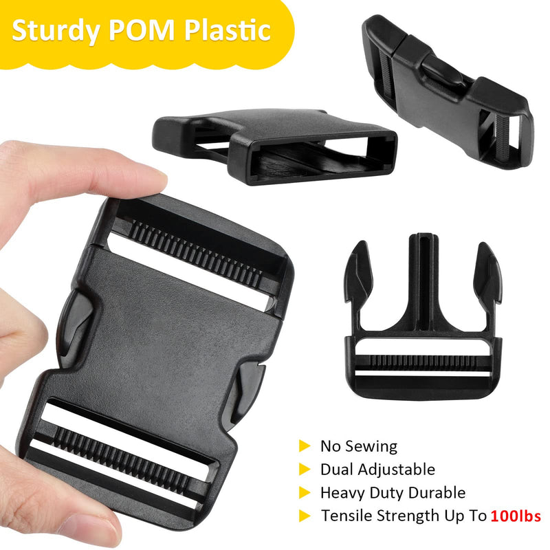 Adjustable Plastic Buckles 6 Set（24 Pack), 6 Pcs Quick Side Release Buckle Dual & 6 Pcs D ring & 12 Pcs Tri-glide Slide Clip 1.5 Inch Buckles 6 Set - BeesActive Australia