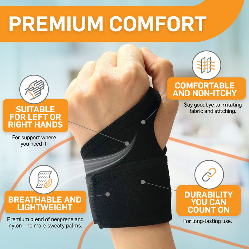 BracEasy Wrist Brace: Left & Right Hand Wrist Brace/Wrist Support Wrist Wraps - Carpal Tunnel Wrist Brace for Night Support - Wrist Brace for Wrist Pain; Hand Brace; Wrist Guard [Black; Single] Black - Single - BeesActive Australia