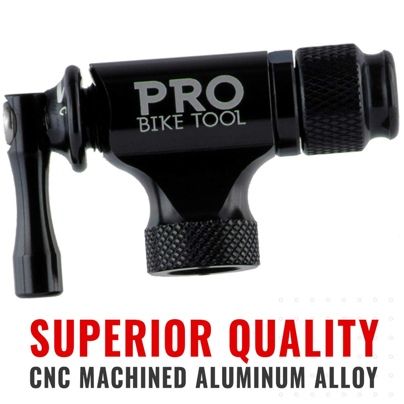 PRO BIKE TOOL CO2 Inflator - Quick & Easy - Presta and Schrader Valve Compatible - Bicycle Tire Pump for Road and Mountain Bikes - Insulated Sleeve - No CO2 Cartridges Included Black - BeesActive Australia